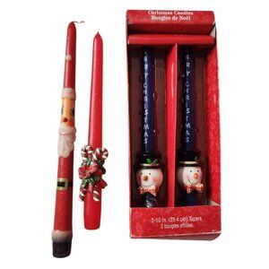 Vintage Christmas Taper Candle Lot Snowmen Santa Candy Cane Blue and Red
